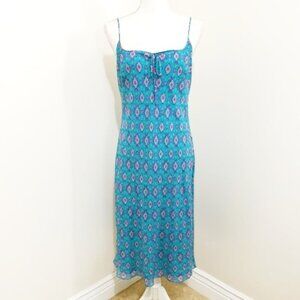 Ann Taylor Strappy Blue & Pink Silk Midi Slip Dress Y2K Size 10